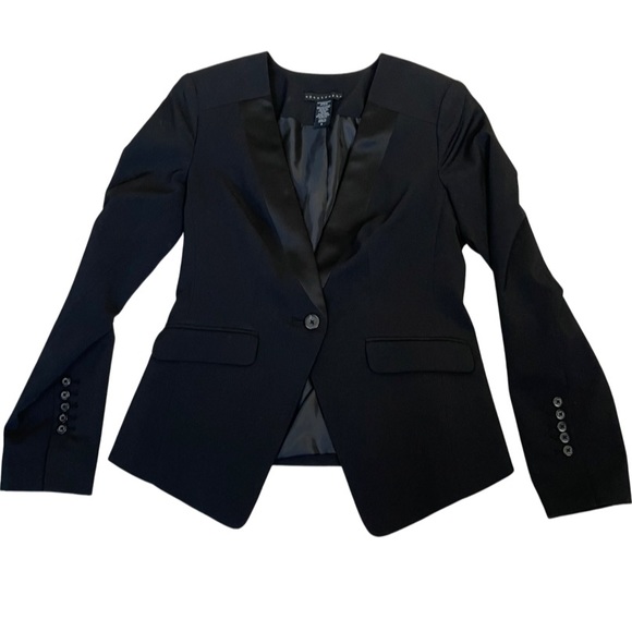 Apostrophe Deep Satin Lapel Fitted One Button Blazer Jacket | Black | Size 2 - Picture 3 of 7